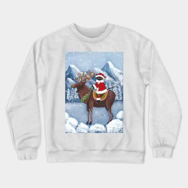 Santa Claws on a Moose Full Crewneck Sweatshirt by KilkennyCat Art